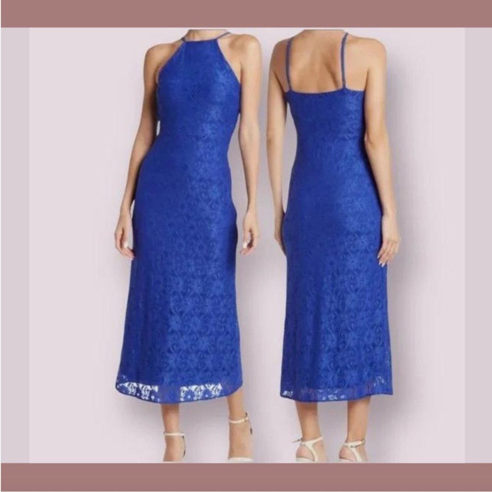 NEW $99 NSR Lace Mesh Halter Midi Cocktail Dress [ SZ Small ] #6155‎